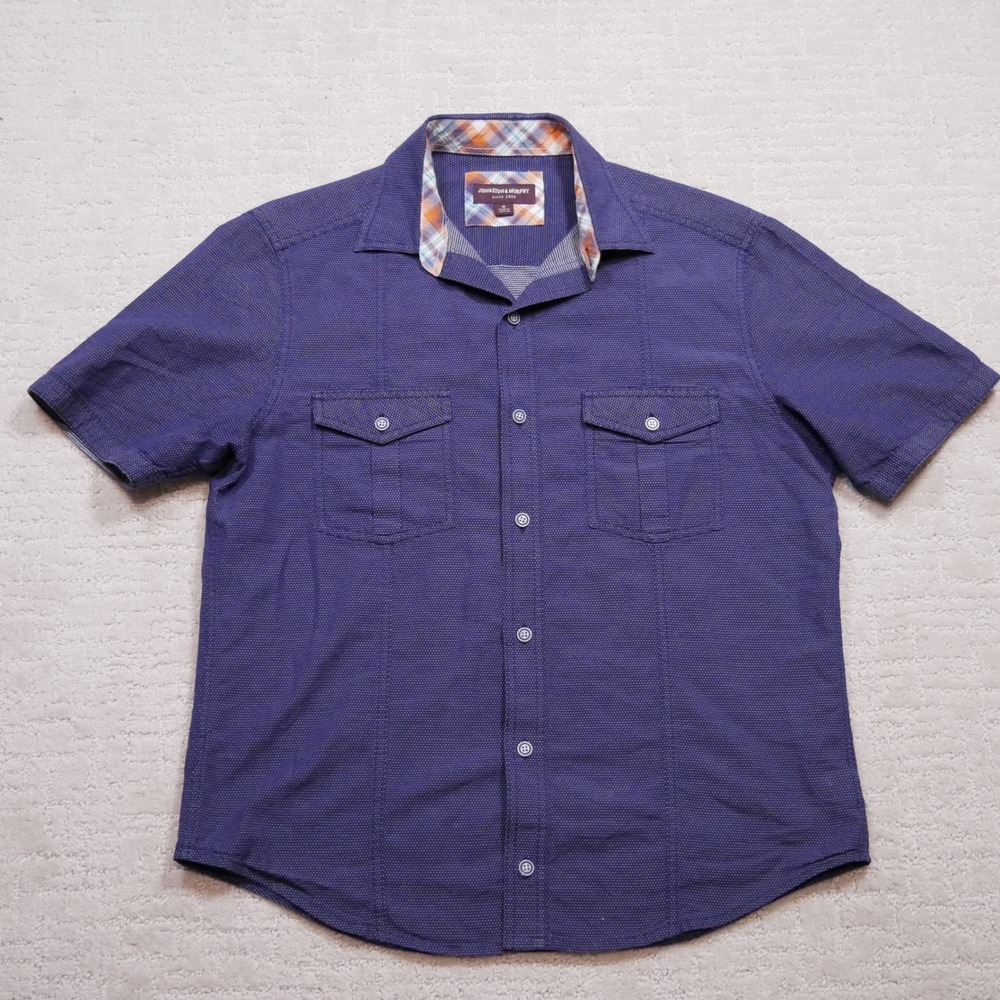 Johnston & Murphy Mens Purple Geometric Short‎ Sleeve Button Down Shirt Size M